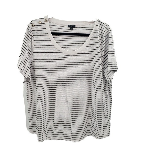 Talbots Striped Short Sleeve T Shirt Womens 2x Nautical Button Accent Scoop Neck - Picture 1 of 12